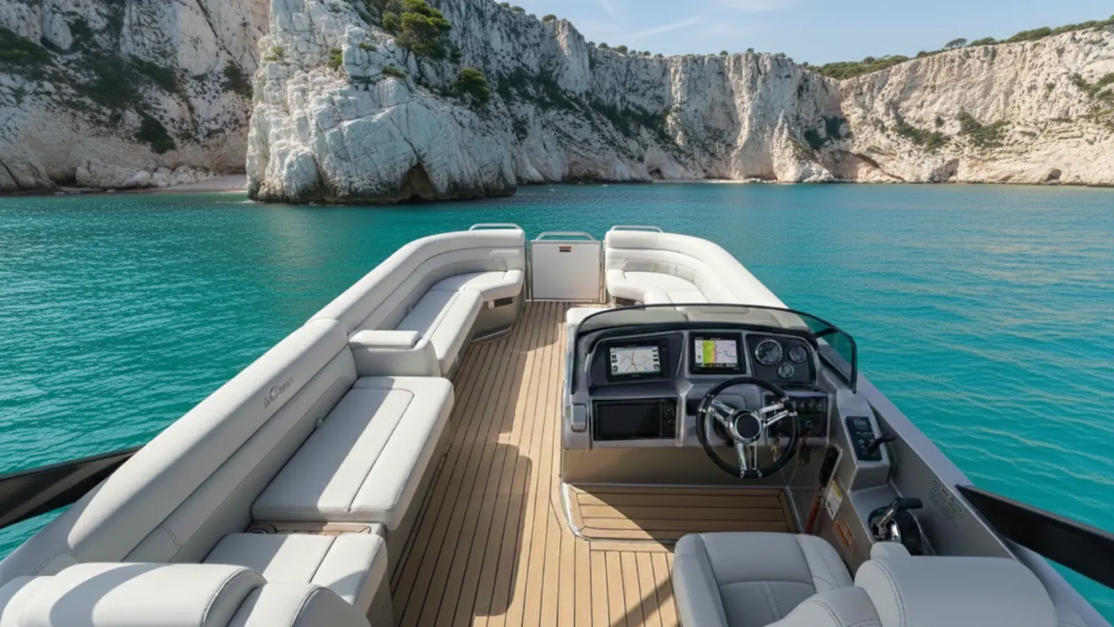 Le salon d'un ponton Lounge Cruise face aux falaises