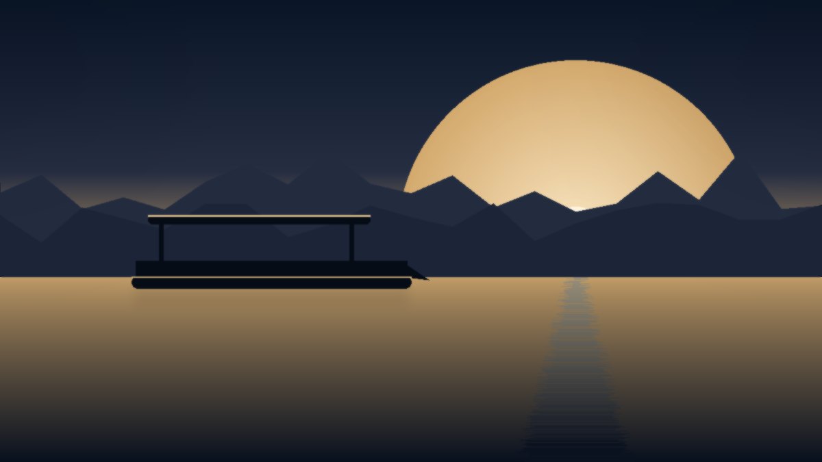 Pontoon boat premium sur flotteurs aluminium au coucher du soleil sur un lac alpin